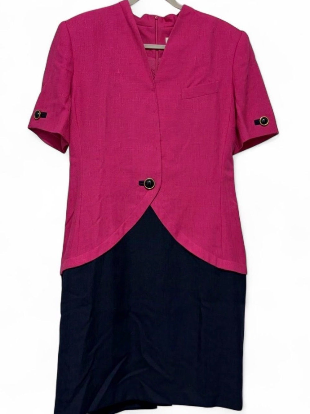 Kasper vintage Two-Tone Pink and Navy Midi Dress